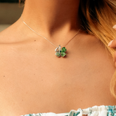 Four Leaf Clover Tones Of Green Necklace in Sterling Silver